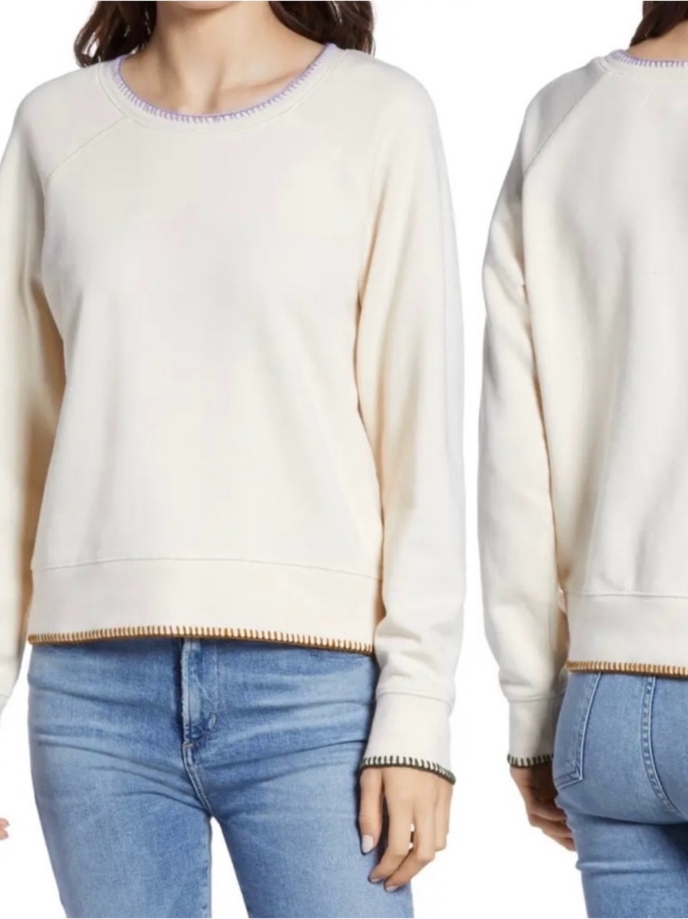 Madewell Women's Stitched Shrunken Sweater | 100% Cotton | Size Large